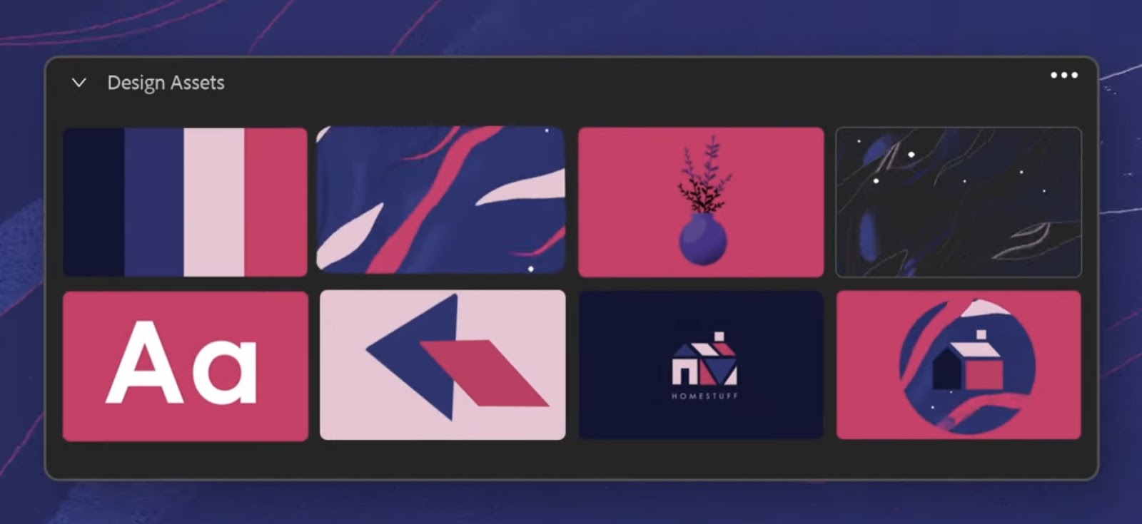 A screenshot of a graphic design display featuring a variety of design assets such as color palettes